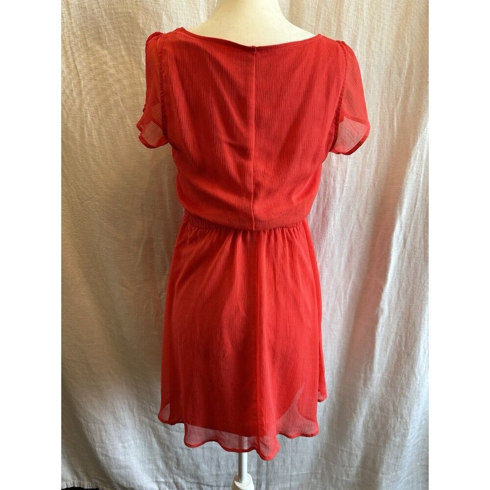 Express Coral Pink Mini Flutter Semi Sheer Sleeve‎ Dress Sz XS Fit & Flare Mini - Picture 5 of 9